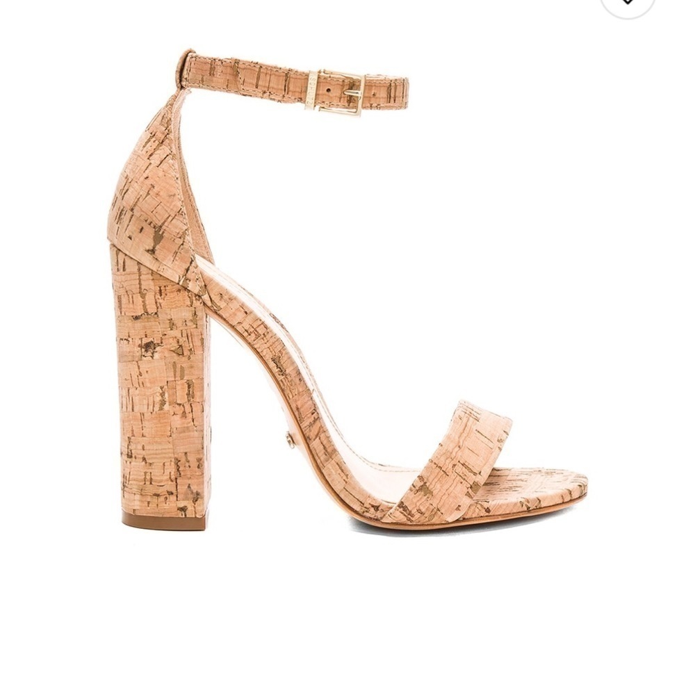 Schutz Enida Block Heels Shoes Leather & Cork in Natural Ankle Strap Size 8.5